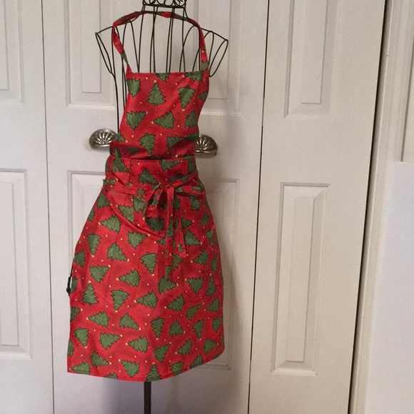 handmade Other - Christmas Apron handmade red with green trees